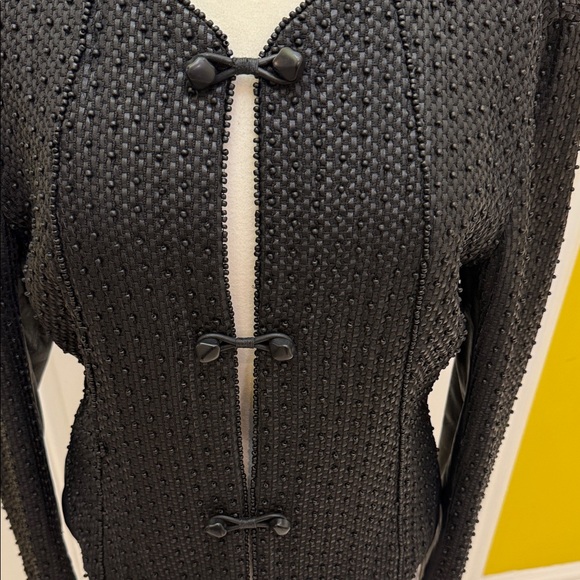 Issey Miyake Vintage woven leather Black Textured Jacket with Bow Closures - Picture 3 of 9